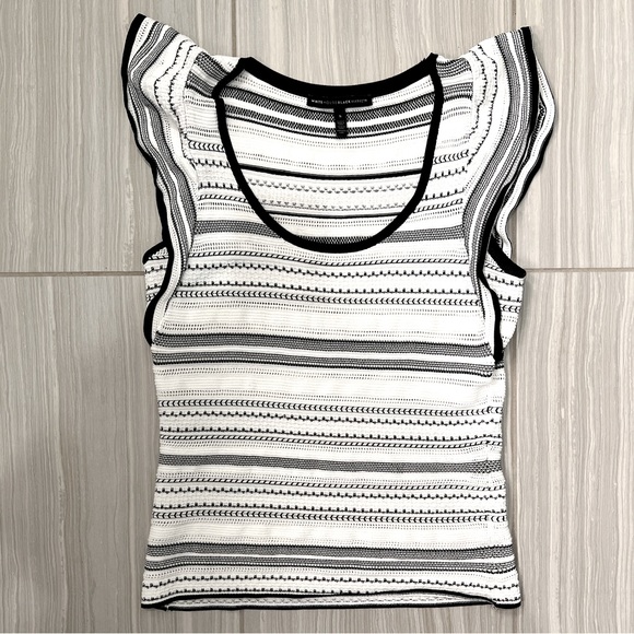 White House Black Market flutter sleeve top pointelle stripe black white sz S - Picture 2 of 5